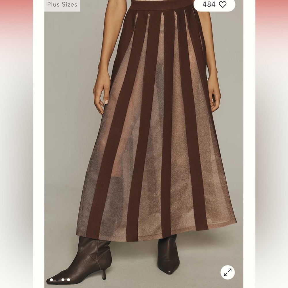NWT Anthropologie medium sheer pleated maxi skirt in brown